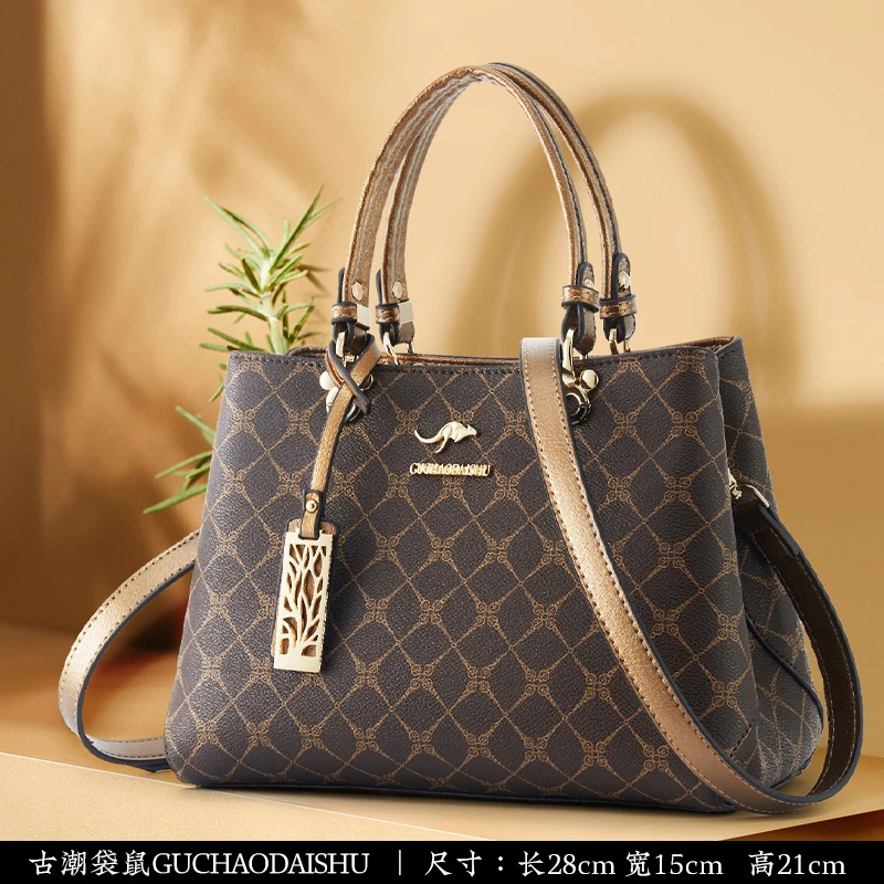 古潮袋鼠专柜真皮质感女包2023新款大气中年妈妈包手提时尚斜挎包