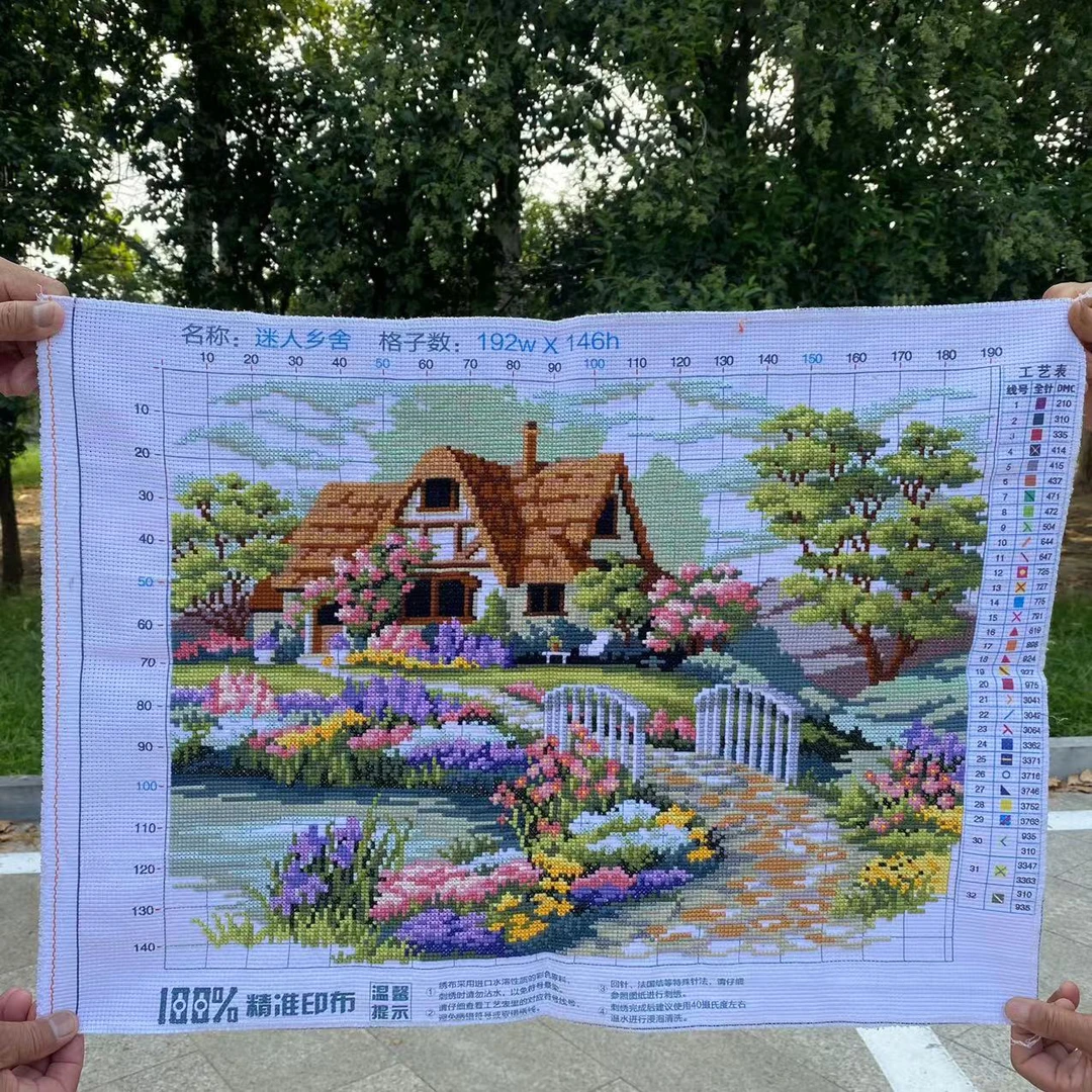 纯手工十字绣成品人工绣好的迷人香舍花园小屋65*48客厅装饰挂画