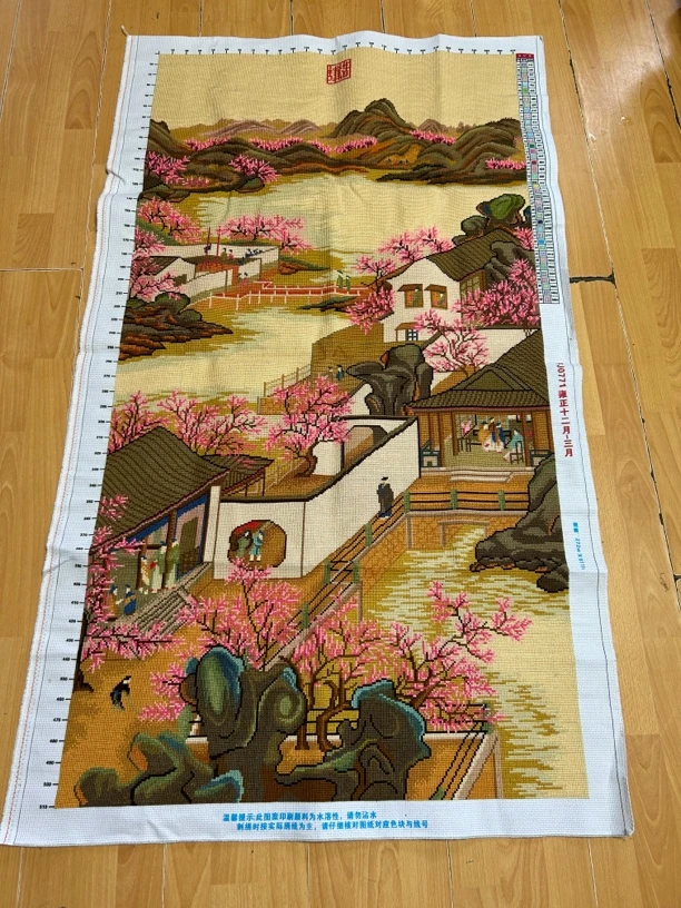 纯手工十字绣成品人工绣好的图雍正十二月-三月客厅玄关图竖版