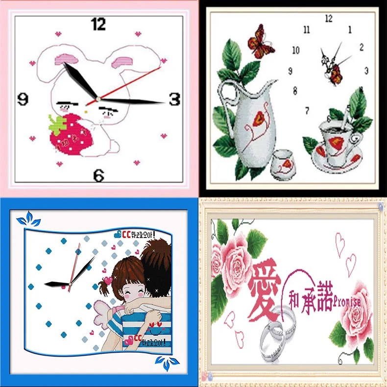 青飞十字绣草莓兔子低调花瓶这一刻停止爱和承诺挂钟卡通卧室装饰