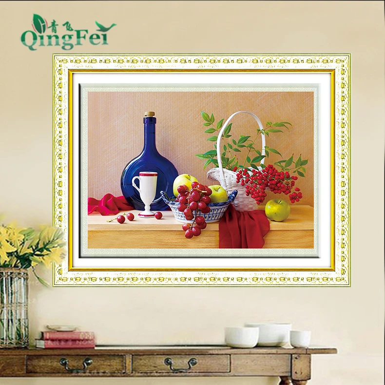 青飞5D钻石画品味人生果香四溢粘钻画葡萄红酒水果客厅餐厅装饰