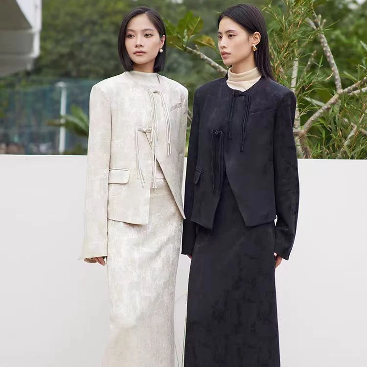 MOVE BY优雅气质新中式套装女提花开叉半裙不规则小香风两件套