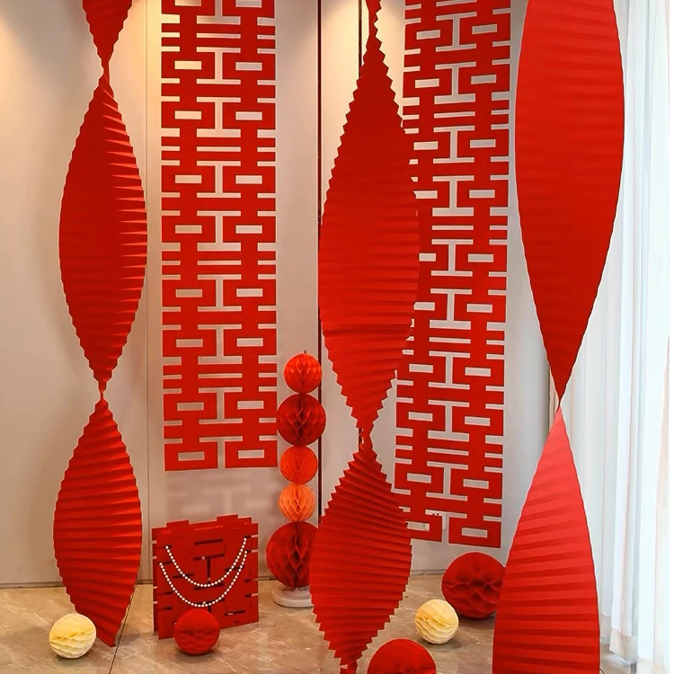 新款婚房折纸拉花装饰男方女方卧室客厅婚房长条喜字装饰套装用品