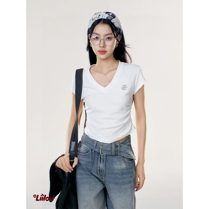 Liilou 24ss cleanfit  基础百搭 V领正肩收腰短袖