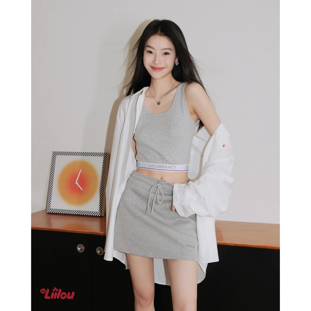 Liilou 休闲运动字母松紧短款辣妹吊带小背心女内搭夏季新款