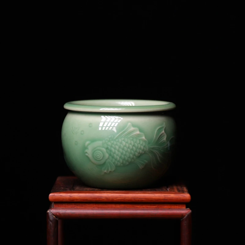 龙泉青瓷弟窑金玉满堂手工杯风水缸 陶瓷手工泡茶 功夫茶道零配