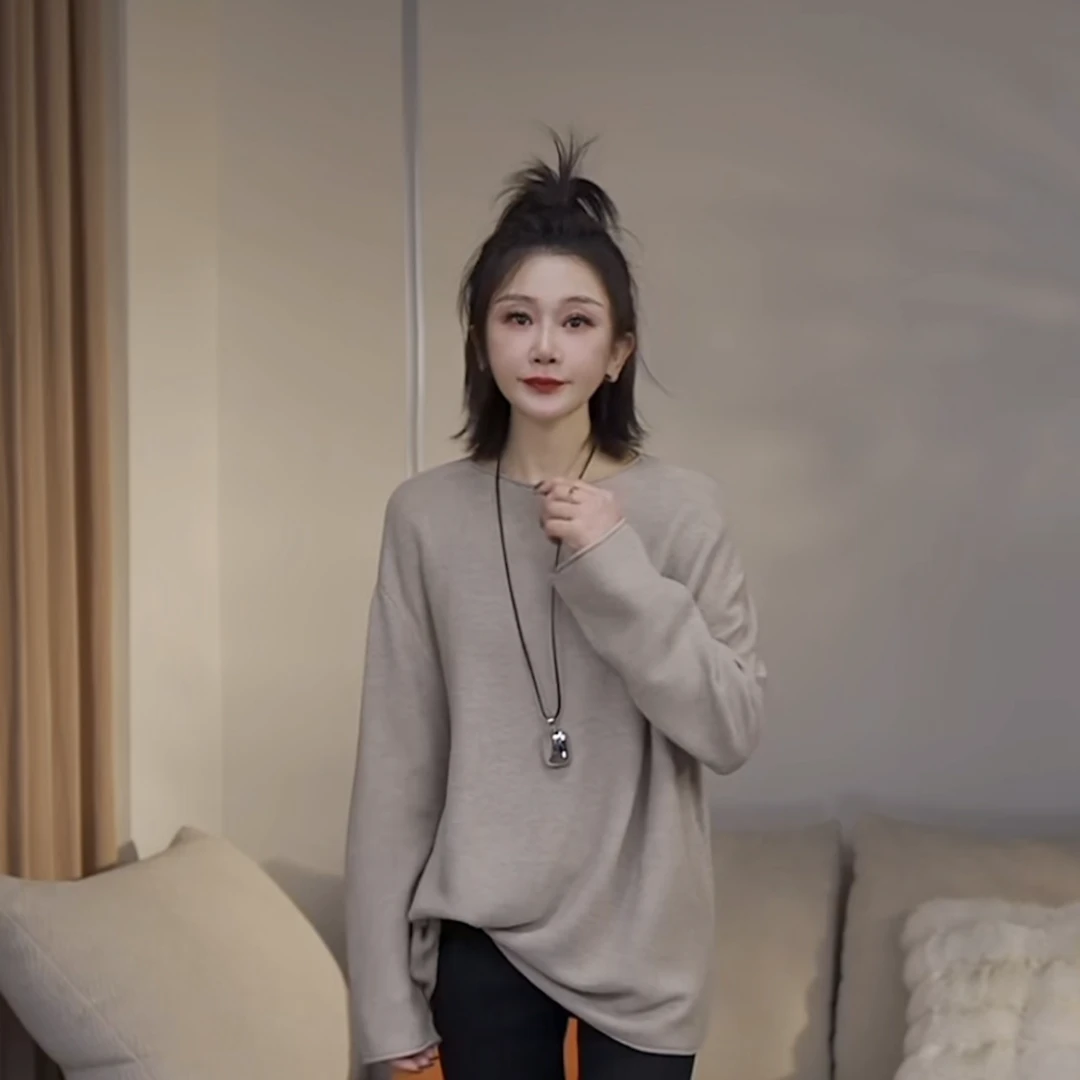 JW/静稳2024-冬季时尚宽松百搭休闲女款纯色减龄长袖毛衣8883806