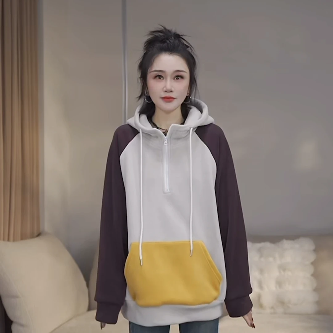 JW/静稳2024秋季新品时尚潮流休闲长袖连帽加绒减龄卫衣8883906