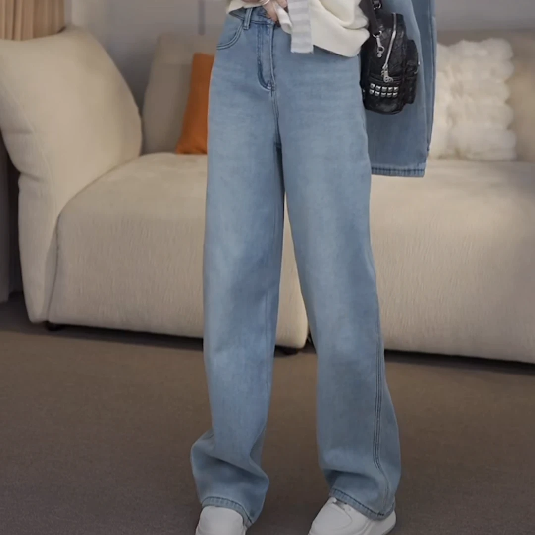 JW/静稳2024冬季时尚新款潮流小众设计师款减龄加绒牛仔裤8883911