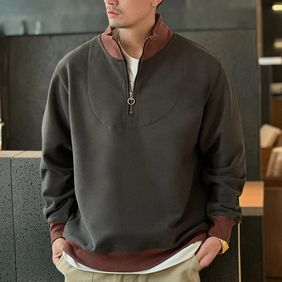 仓石一树潮牌重磅半拉链卫衣男士休闲秋冬款宽松加绒立领长袖外套