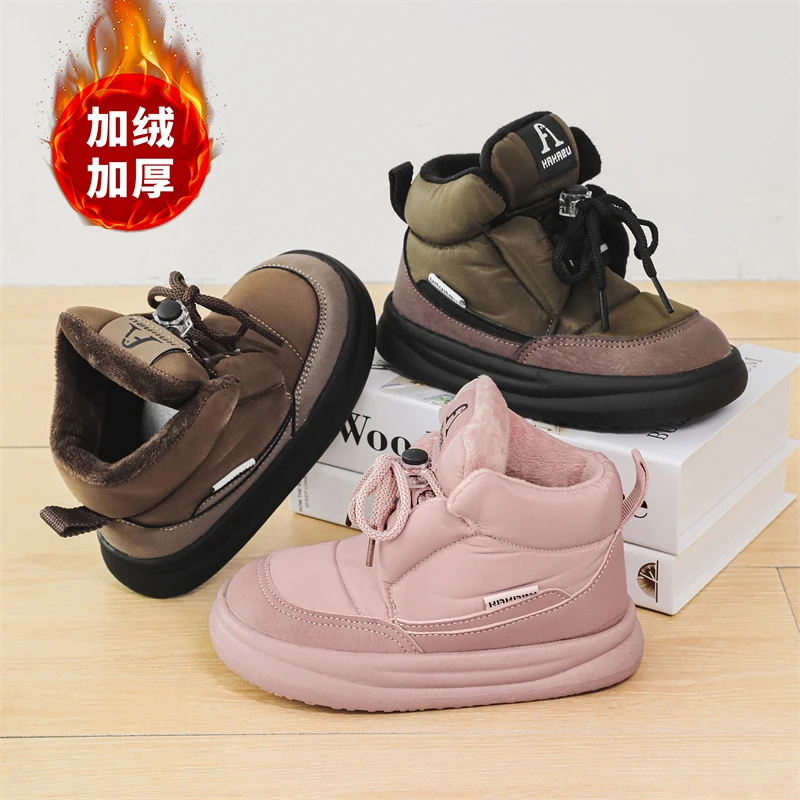 儿童棉鞋2024冬季加绒男童防滑运动鞋