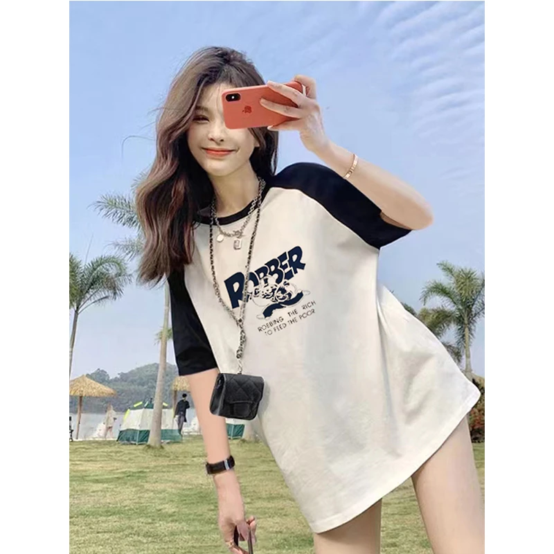 欧货大版t恤洋气中长款宽松插肩袖上衣短袖女夏季新款纯棉半袖T恤