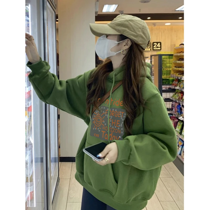 连帽卫衣女2024新款春秋薄款宽松美式复古大码小个子落肩外套上衣