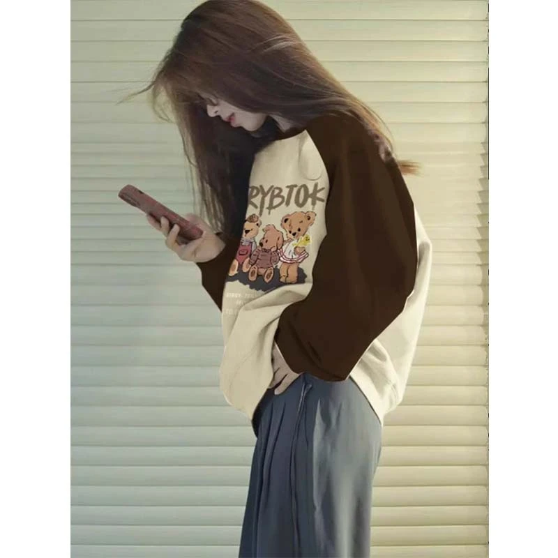 美式复古长袖卫衣百搭2024春秋新款小个子加绒加厚慵懒风宽松上衣