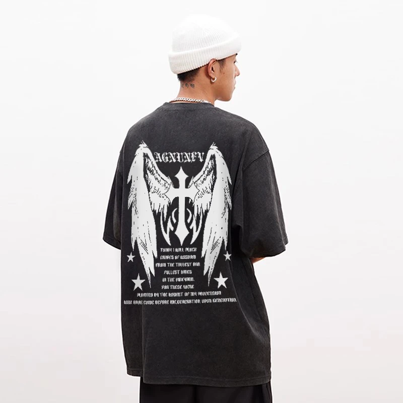 Labzaa美式街头复古翅膀印花短袖t恤男夏ins潮牌嘻哈百搭宽松纯棉