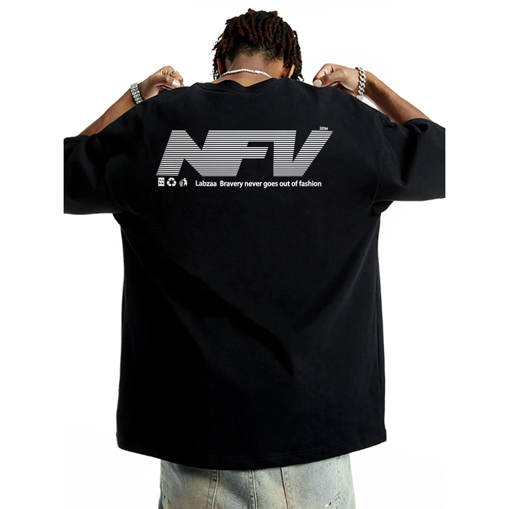 Labzaa美式渐变字母印花短袖T恤男女款oversize宽松重磅纯棉上衣