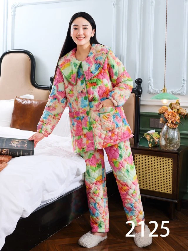 原创扎染三层加厚保暖套装家居服外出款2125粉