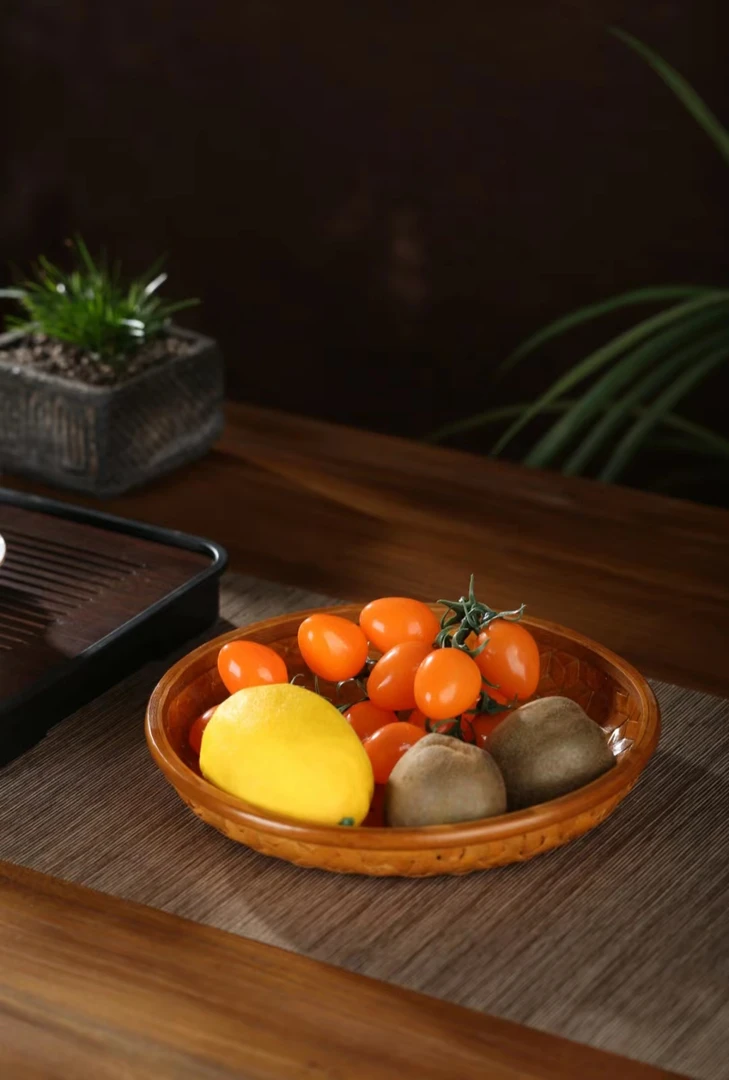 手工竹编水果盘 日式面包点心盘 家用桌面收纳筐零食干果杂物托盘