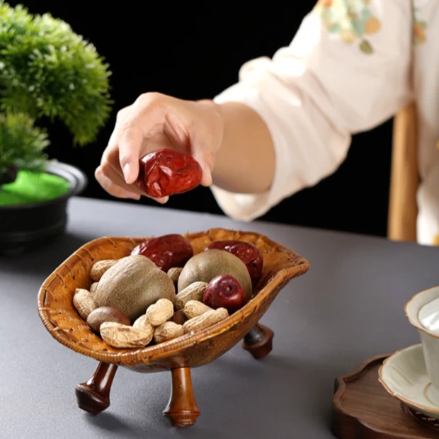 中式竹编龟壳果篮龟甲龟纹水果盘客厅家用茶桌面收纳摆件坚果零食