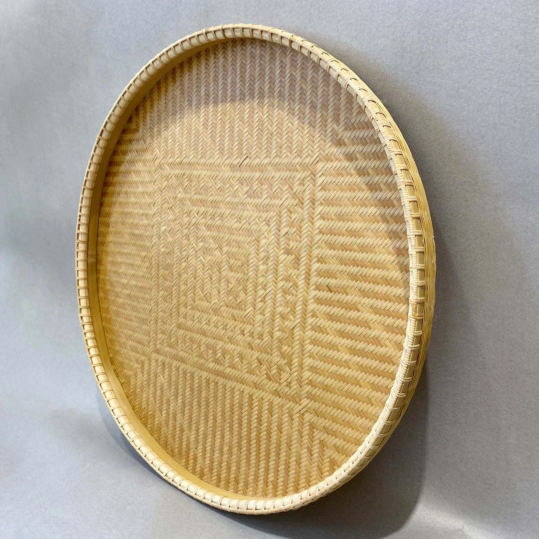 手工竹编精编福字大扁大托盘晾晒筐