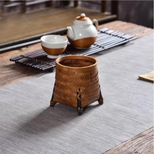 手工大漆竹编笔筒 茶道六君子 收纳筒茶筒茶则茶拨茶夹茶滤养壶笔