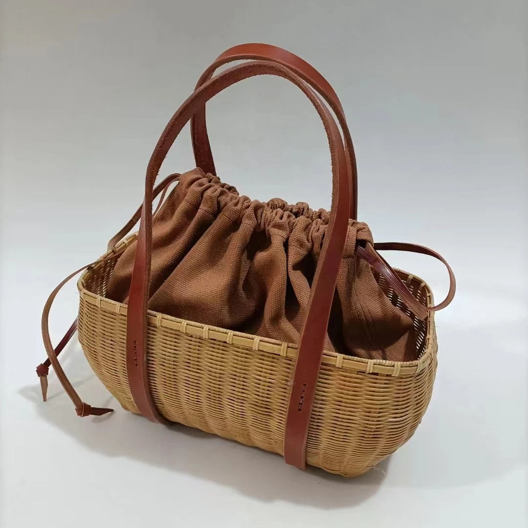 竹布竹编收纳布袋提篮便携出行旅游手提包茶具文玩盒布拎包