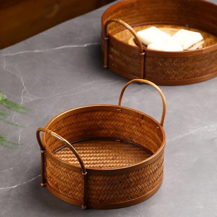 大漆竹编茶具收纳筐茶壶茶杯整理筐茶几桌面收纳盒茶器置物水果篮
