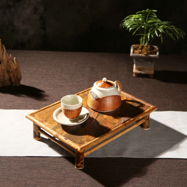云妃竹茶盘 人工岩石大漆干泡台托盘古文盘泡茶具壶架收纳盘