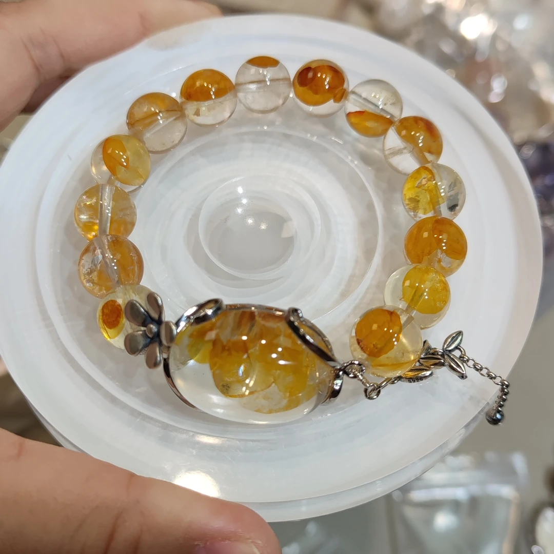 黄胶花水晶手串卡11mm手围15.5cm15颗