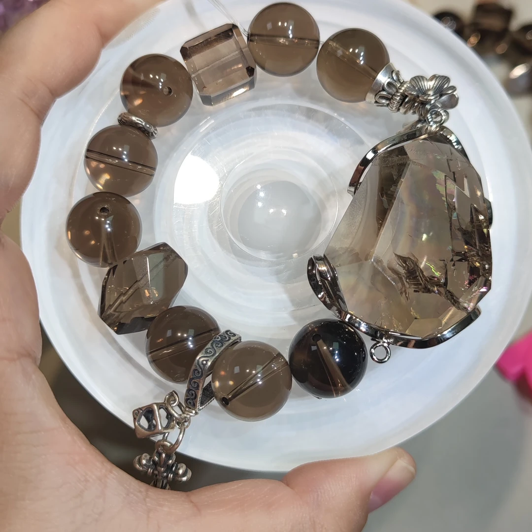 茶晶手串diy手围15.7cm卡14mm+  11颗