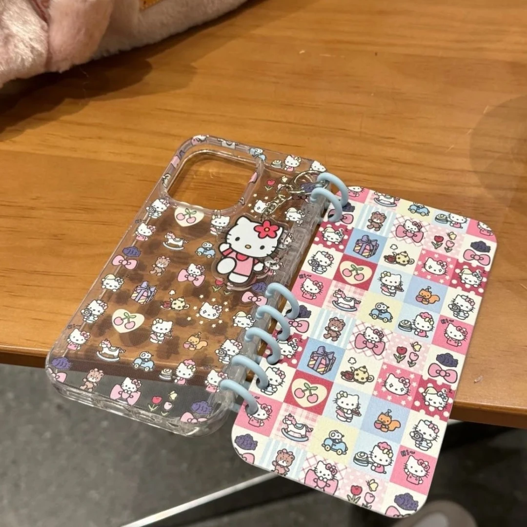 翻盖笔记本可爱kt猫格子适用于苹果16promax手机壳iPhone15新款14