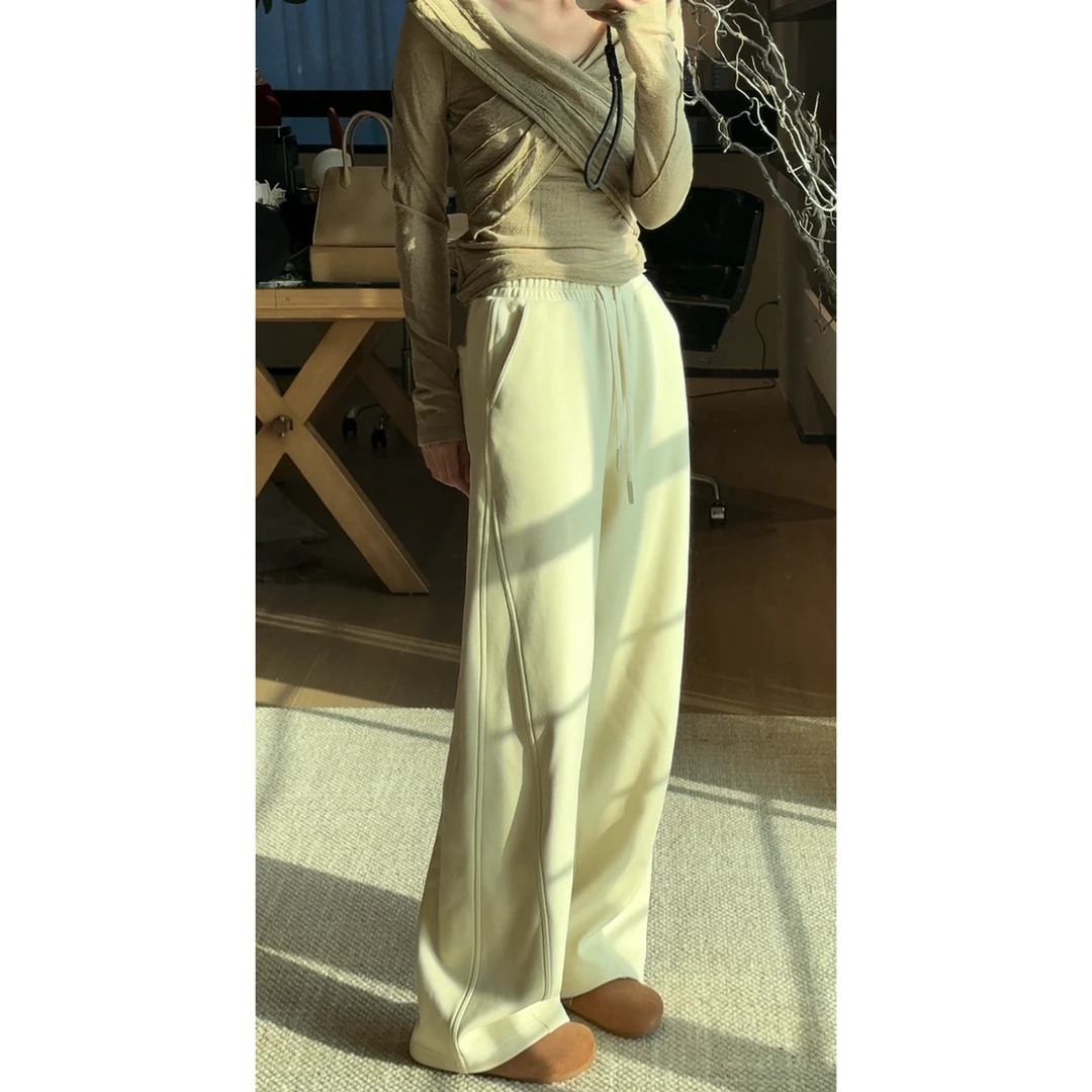 【张七七】休闲运动裤女2024秋冬款松紧腰直筒气质宽松版拖地阔腿裤