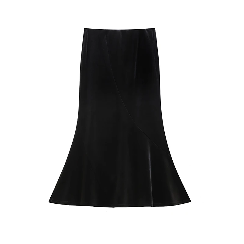 【张七七】24新款气质时尚百搭长款优雅秋冬设计师款丝绒鱼尾裙