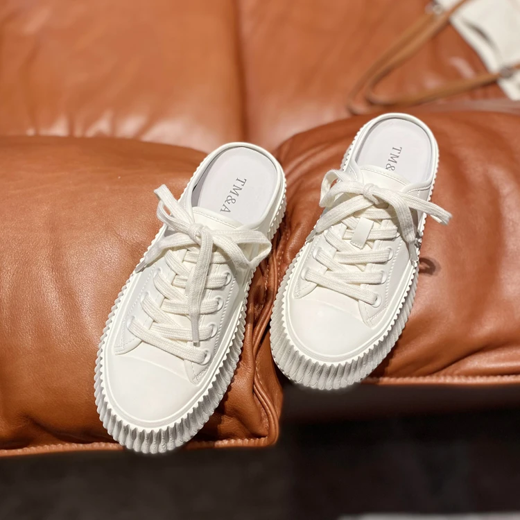 高能感休闲板鞋女真皮厚底包头拖2025夏新款外穿拖鞋学生女鞋半拖