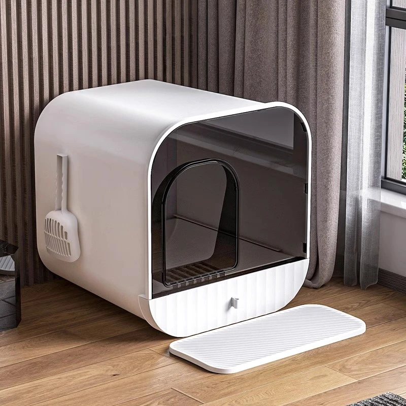 猫砂盆品质超大号防臭抽屉简约设计清洗使用新手全套全封闭猫厕所