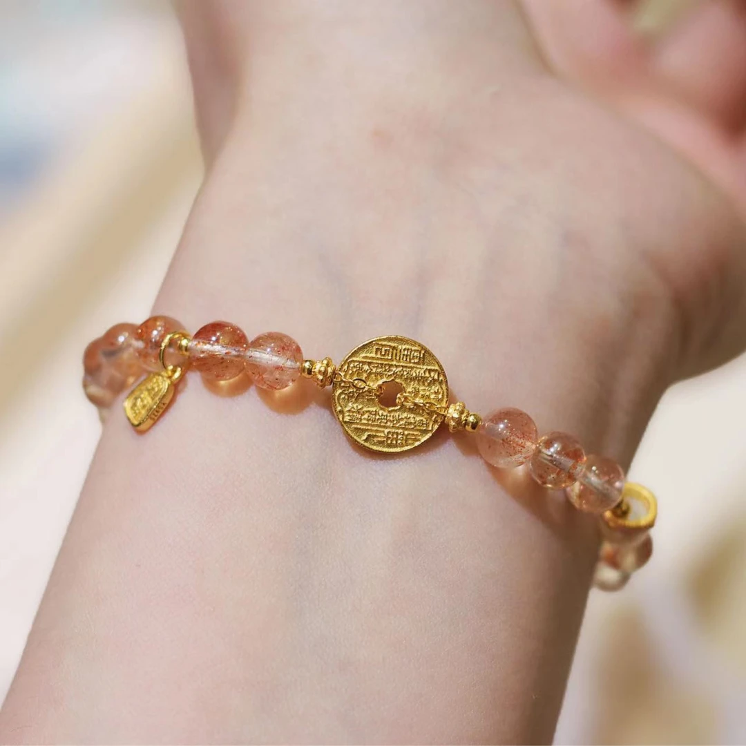 迷悟原创天然水晶搭配S925银镀金配件单圈手链M25032553