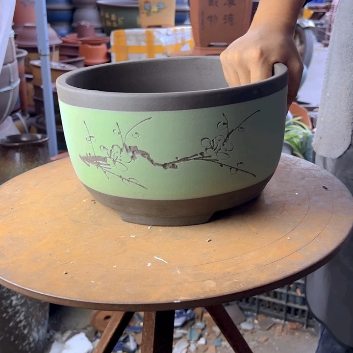 紫砂花盆花盆苹果绿大