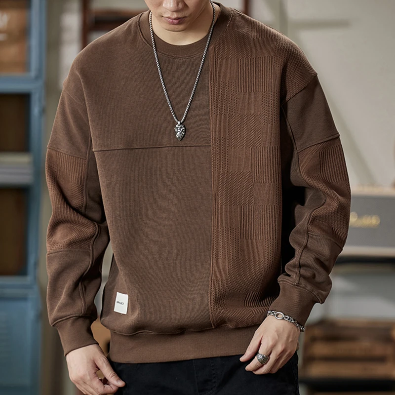 拼接设计款圆领卫衣男士宽松百搭套头上衣秋冬潮流时尚男装L9807
