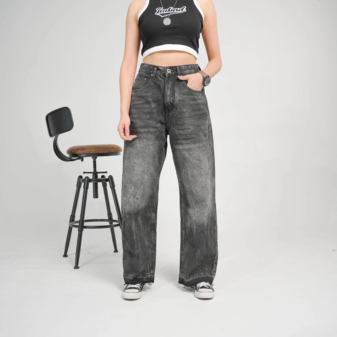 7002美式牛仔裤复古印花设计感