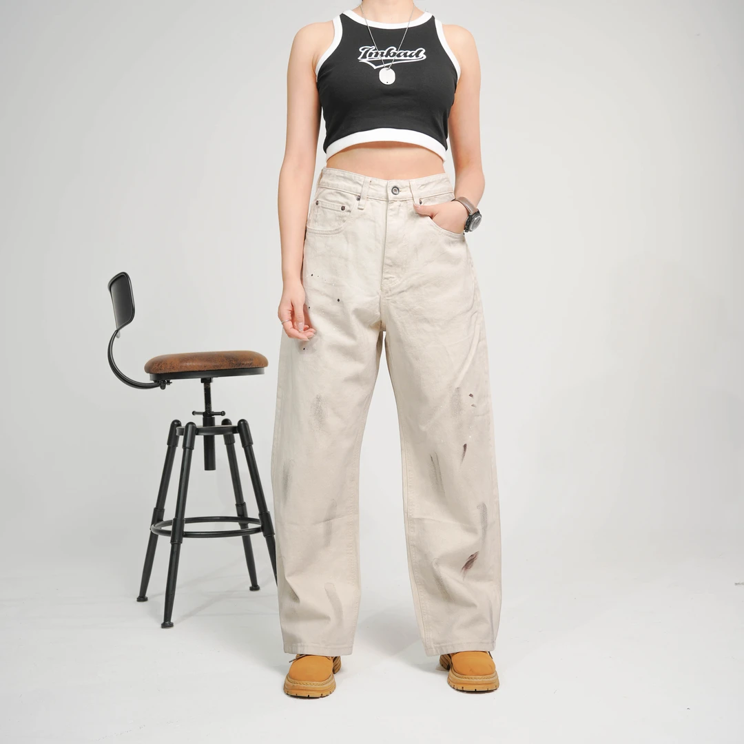 7010美式牛仔裤白色宽松显瘦