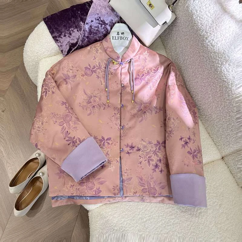 盈盈推荐《玫瑰花蜜》2024百搭气质时尚新中式杭锦棉服2746