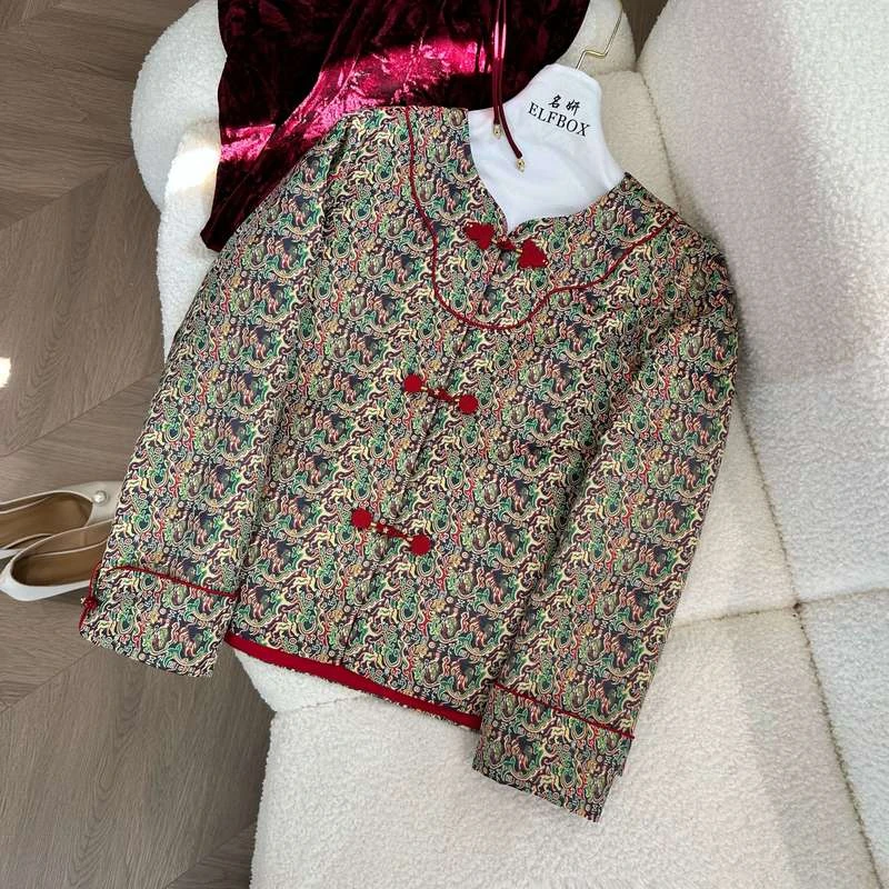 盈盈推荐《五星出东方》2024冬装新款百搭气质老宋锦棉服外套2793