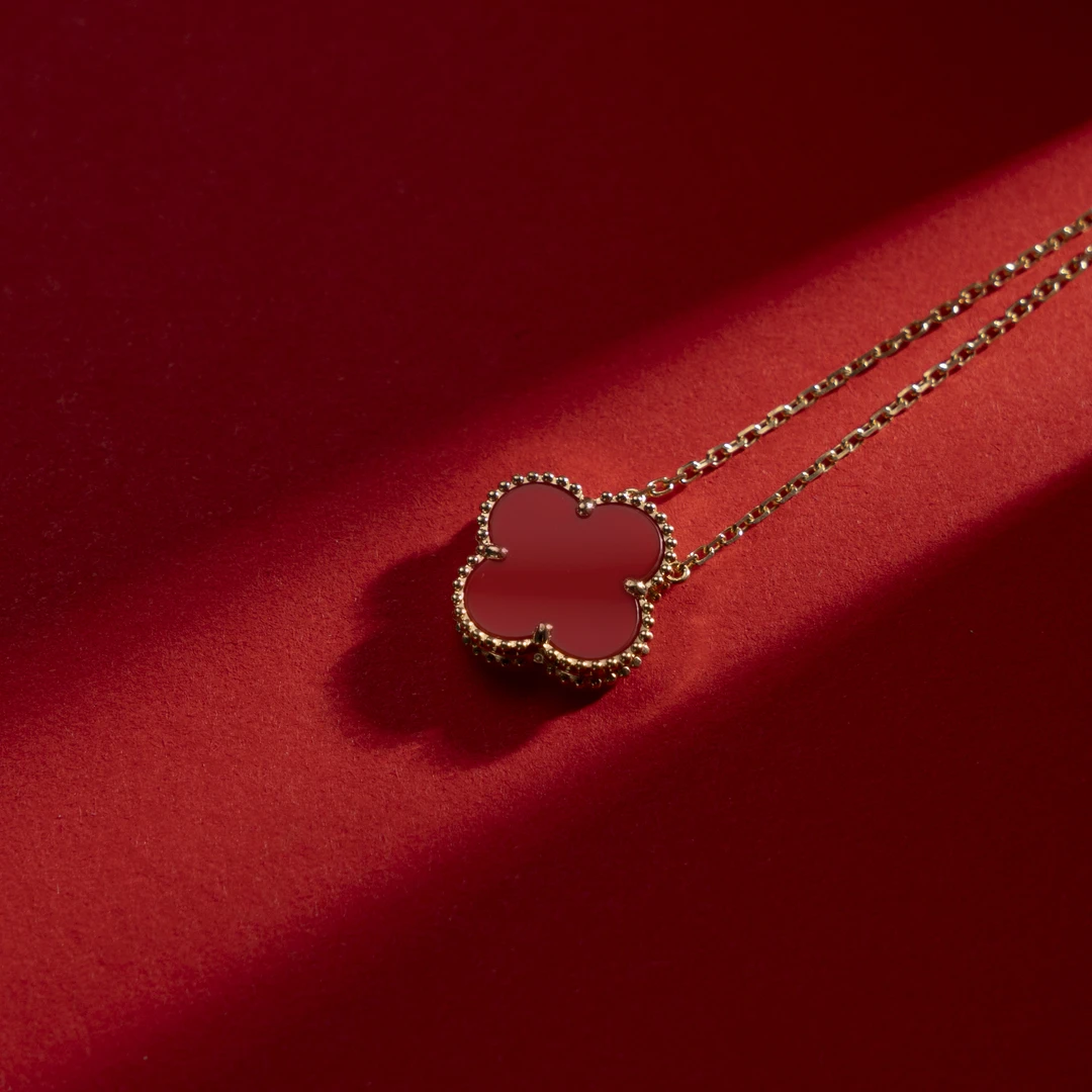 重金单花套链 红玛瑙 15mm18k金镶嵌浅金经典美丽 时尚百搭精致