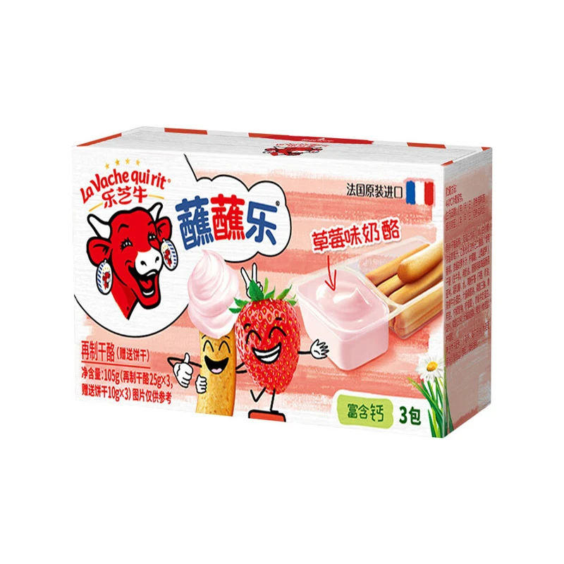 乐芝牛乐芝牛蘸蘸乐再制干酪奶酪105g(内含3包)/盒(草莓味)（赠送饼干）