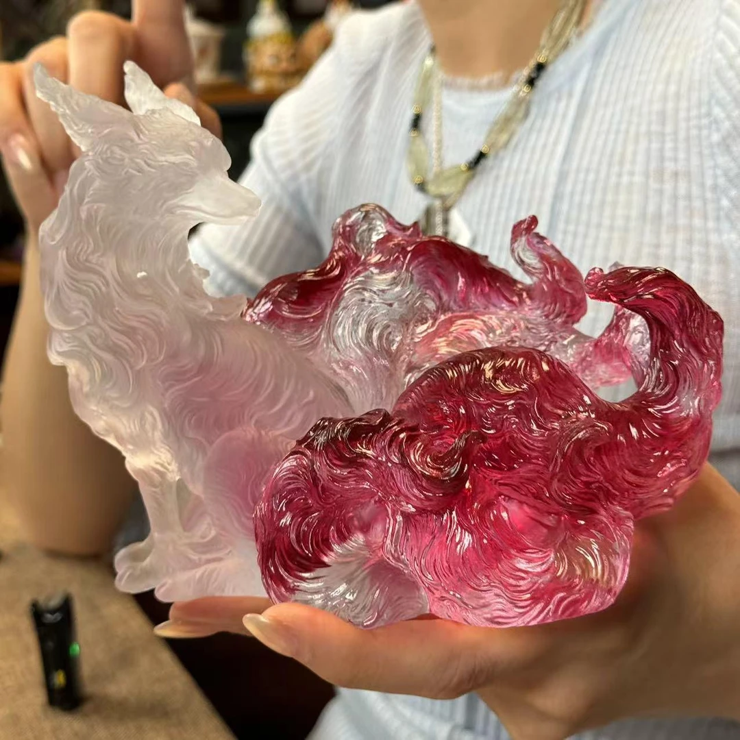 【微予能量】凤九纯手工大号彩色琉璃中式立体家用桌面摆件