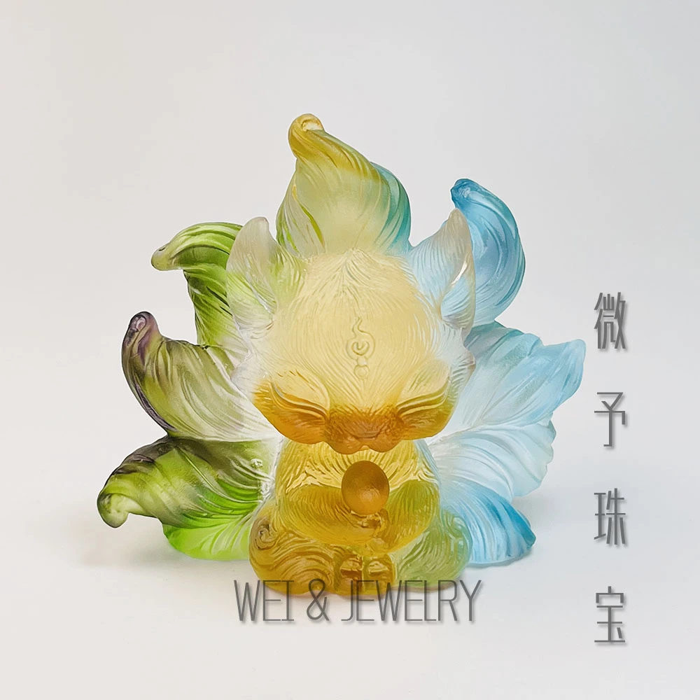【微予能量】【彩财九】凤九纯手工大号彩色琉璃中式立体家用桌面摆件