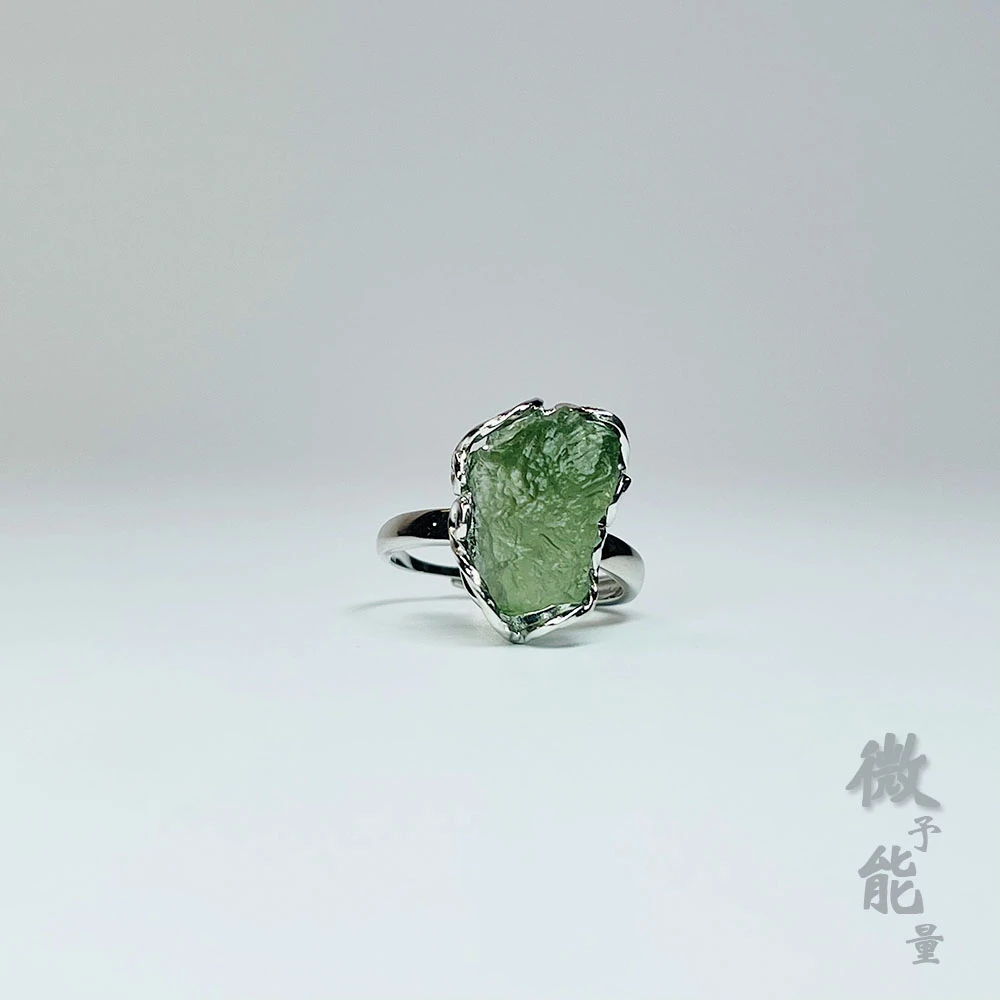 【微予珠宝】捷克黑绿星星随型包体玻璃陨石开口戒指防意外不指定