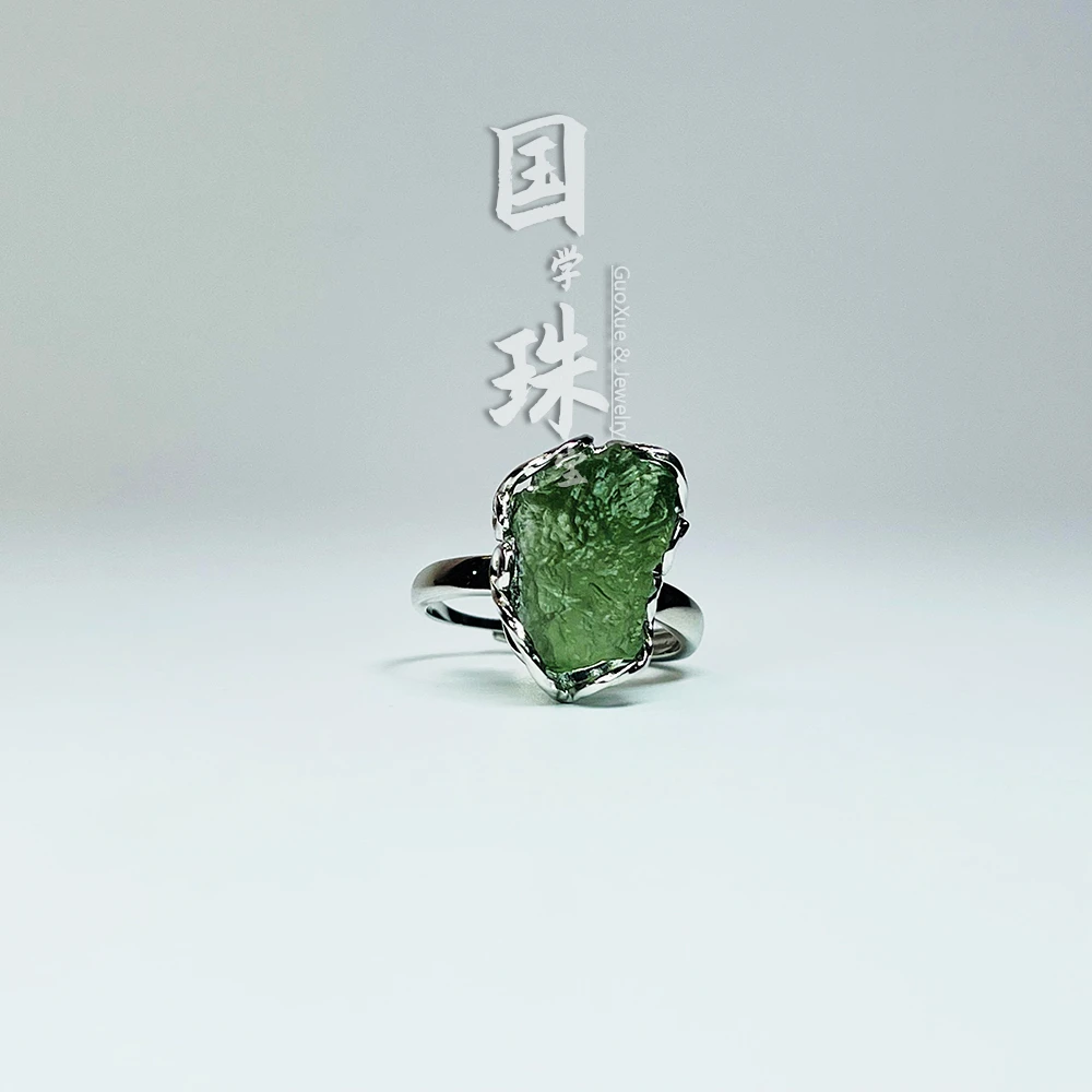 捷克绿黑陨石随型包体开口戒戒指不指定形体多样性发其一