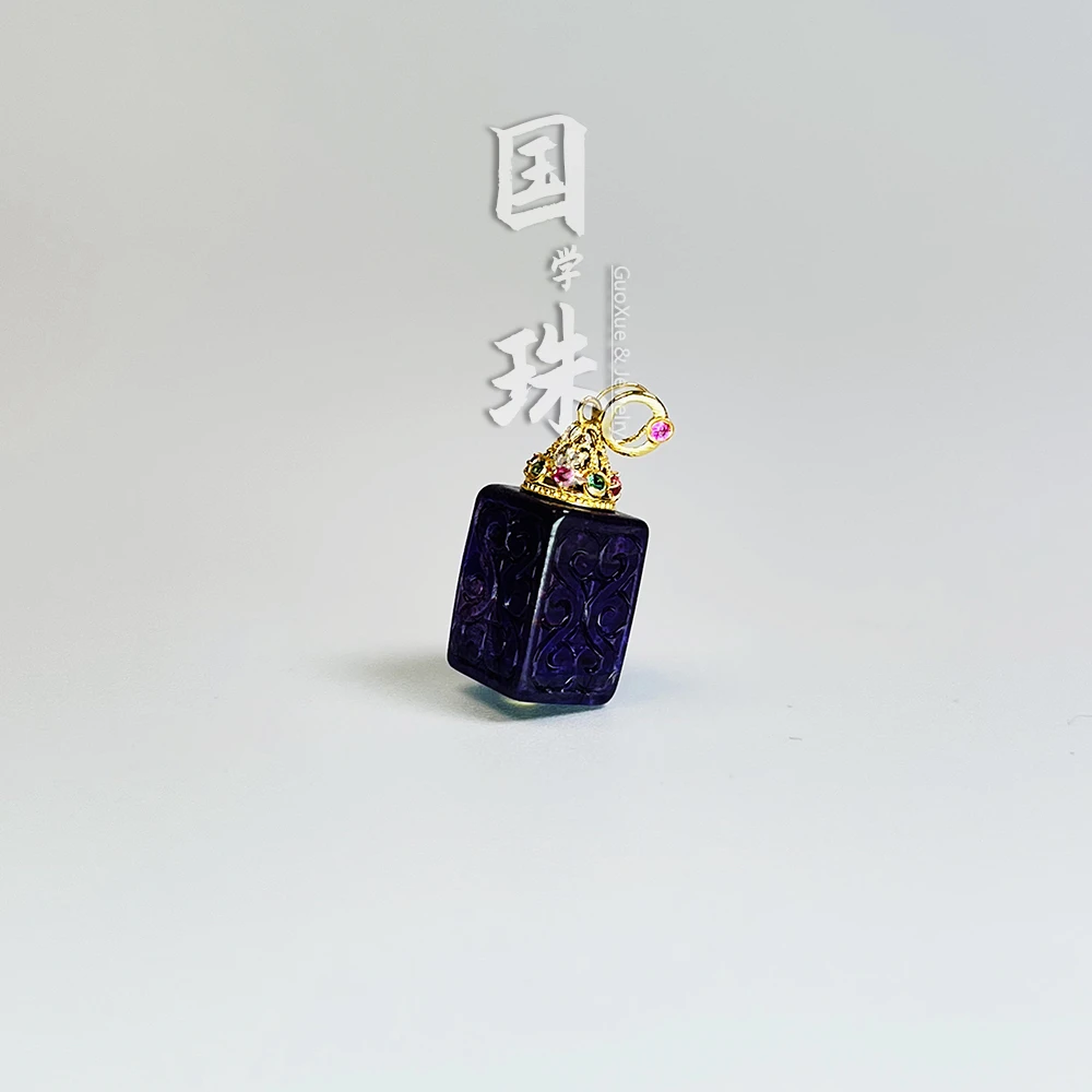 【国学珠宝】天然舒俱来回纹精雕方块方糖吊坠18K金雕刻精美多样