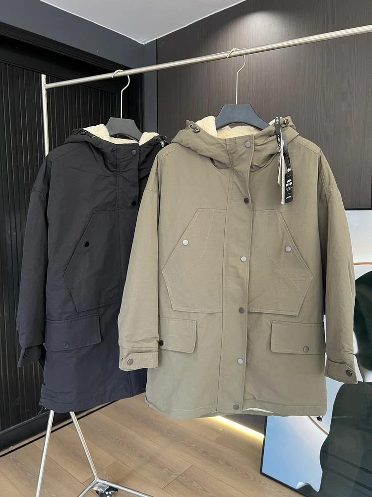 2574-连帽加绒加厚美式复古机能风工装冲锋衣